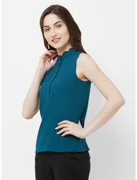 Scalloped Edge Solid Shirt Style Top - 2
