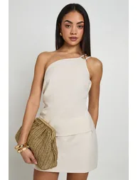 Linen Look Asymmetric Cami - beige - 1