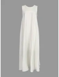 Loose Sleeveless Pockets Solid Color Split-Joint Round-Neck Maxi Dresses - 3