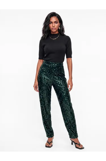 Lovedrobe Emerald Embellished Velvet Barrel Trousers