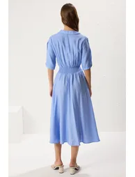 Blue Plain Gipel Midi Woven Dress - 6
