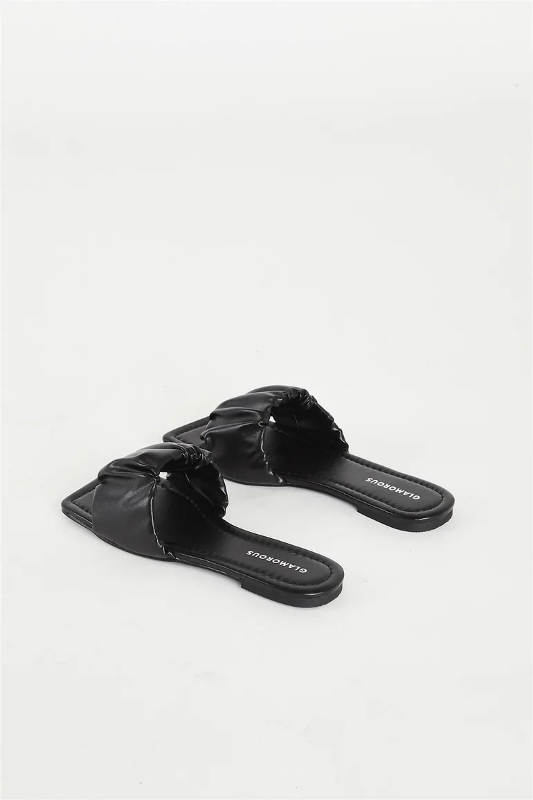 Glamorous Black Ruched Sliders - 2