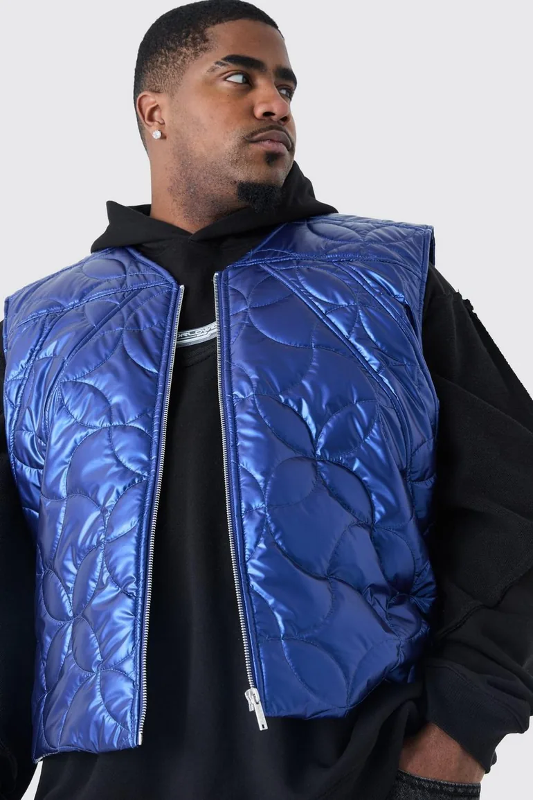Plus Metallic Quilted Gilet - blue - 2