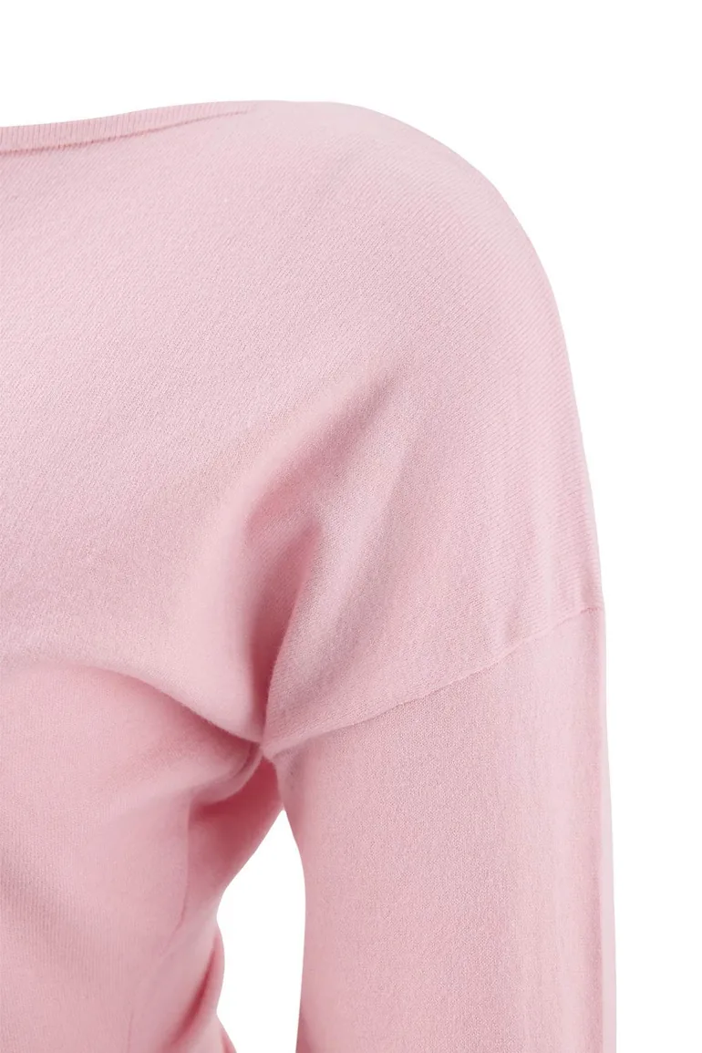 Pink Premium Yarn/Special Yarn Boat Neck Fitted Knitwear Sweater - 5