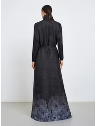 Graphic Printed Textured Pleated Long Sleeve Abaya - 4