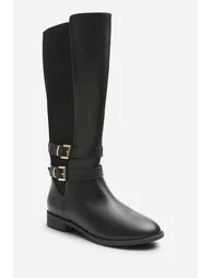 Elaris Double Buckle Detail Stretch Elastic Knee High Riding Boots - 3