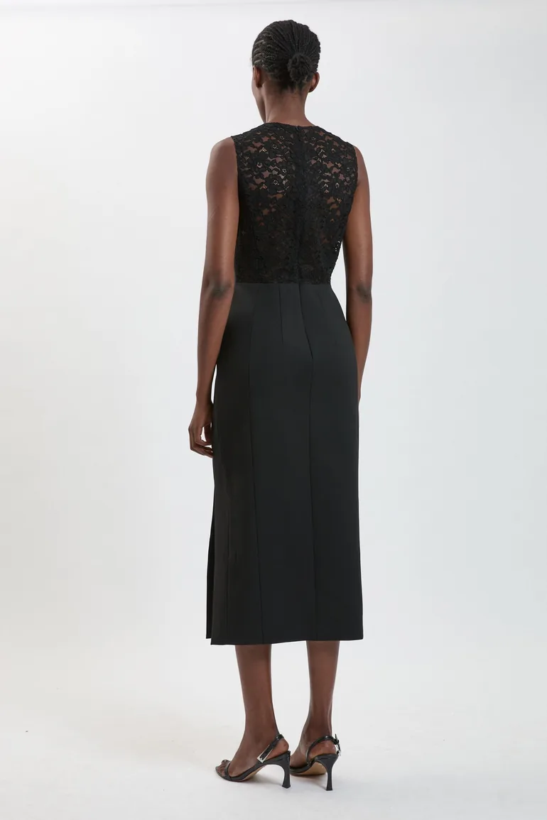 Compact Stretch Lace Detail Midi Dress - 2