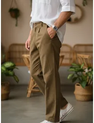 Men Olive Regular Fit Cotton Flex Trousers - 4