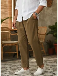 Men Olive Regular Fit Cotton Flex Trousers - 1