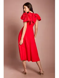 Bow Shoulder Crepe Midi Dress - 2