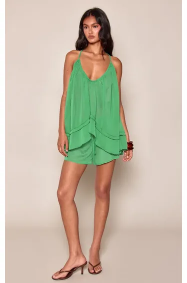 Green Textured Chiffon Flowy Top Co-ord