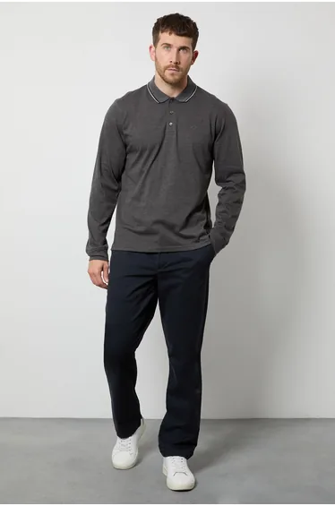 Charcoal Smart Long Sleeve Polo Shirt