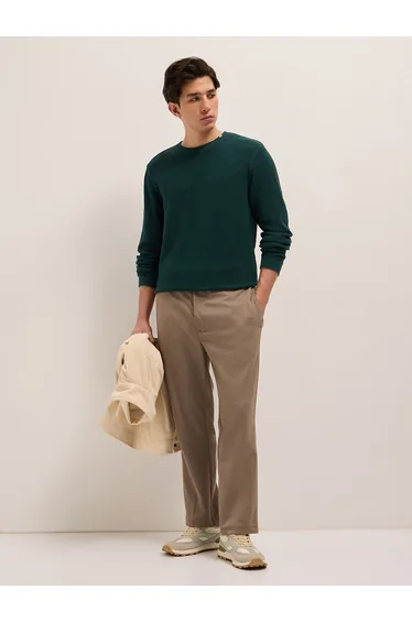 Men Pure Cotton Textured Flat Knit T-Shirt