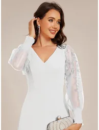 ever RYLEE|See-Through Long Sleeve V-Neck High Slit Chiffon Formal Evening Dress - 2