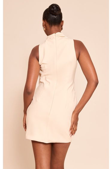 Cream Woven High Neck Drape Mini Dress product thumbnail 2