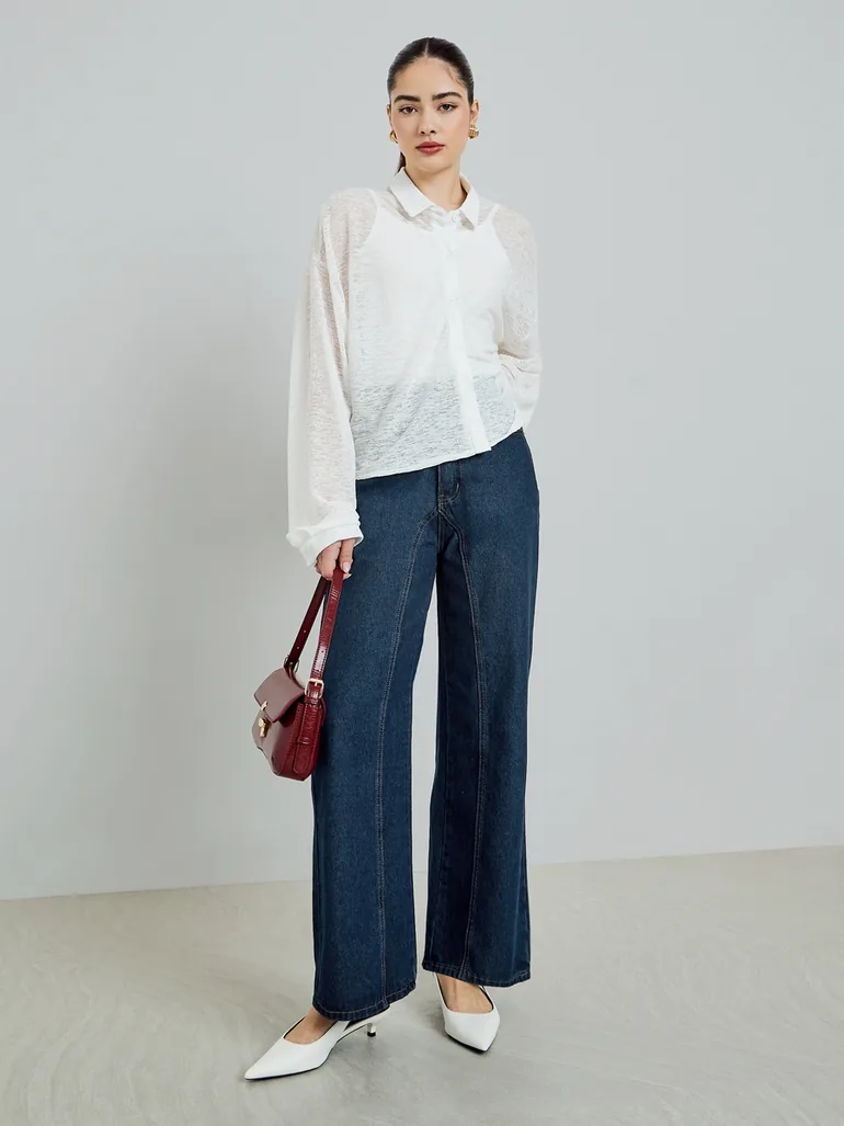 White Long Sleeve Buttoned Knit Top