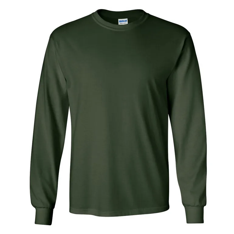 Gildan Mens Plain Crew Neck Ultra Cotton Long Sleeve T-Shirt - Forest Green