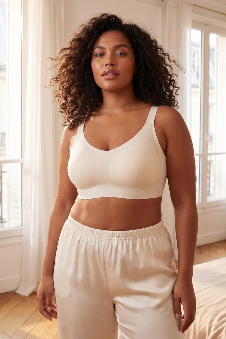 Grey Seamless Laser Cut Invisible/Ghost Wire-Free Covered Bralette Plus Size Bra - 1