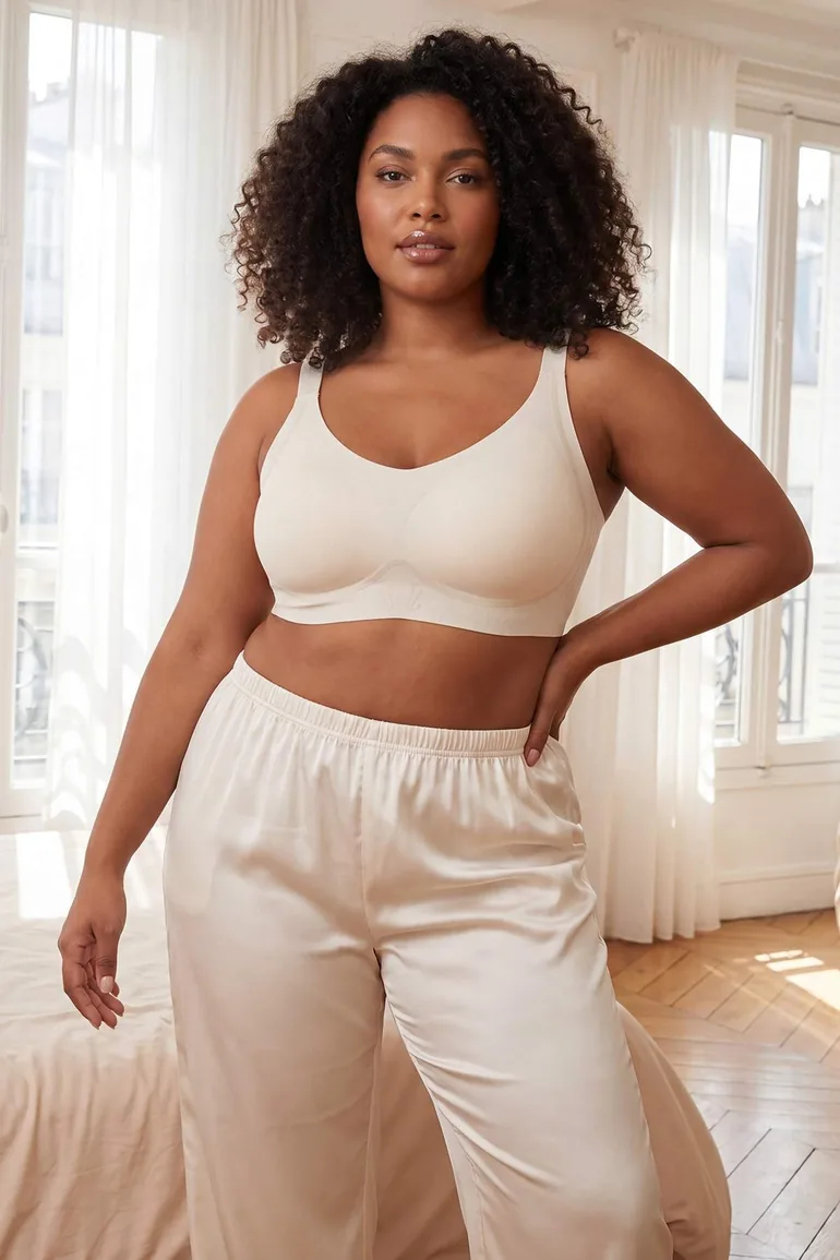 Grey Seamless Laser Cut Invisible/Ghost Wire-Free Covered Bralette Plus Size Bra