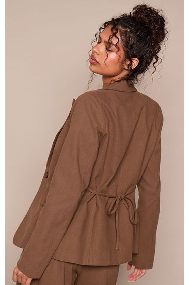 Dark Brown Linen Look Tailored Blazer Co-ord product thumbnail 2