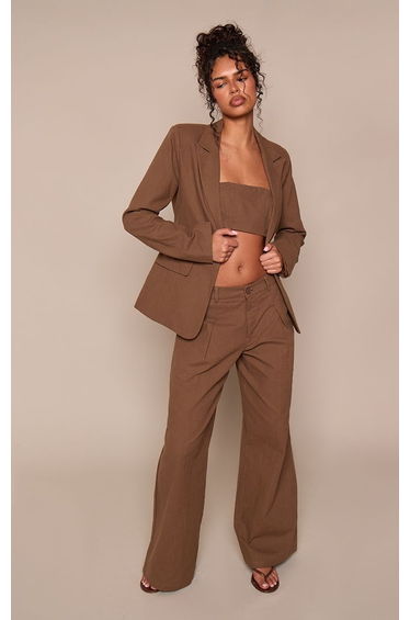 Dark Brown Linen Look Tailored Blazer Co-ord product thumbnail 3