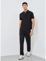 Men Black Micro Cotton Pique Knit Shirt - 1