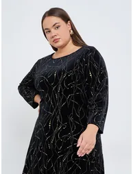 Plus Size Velour High Low Hem Midi Dress - 1