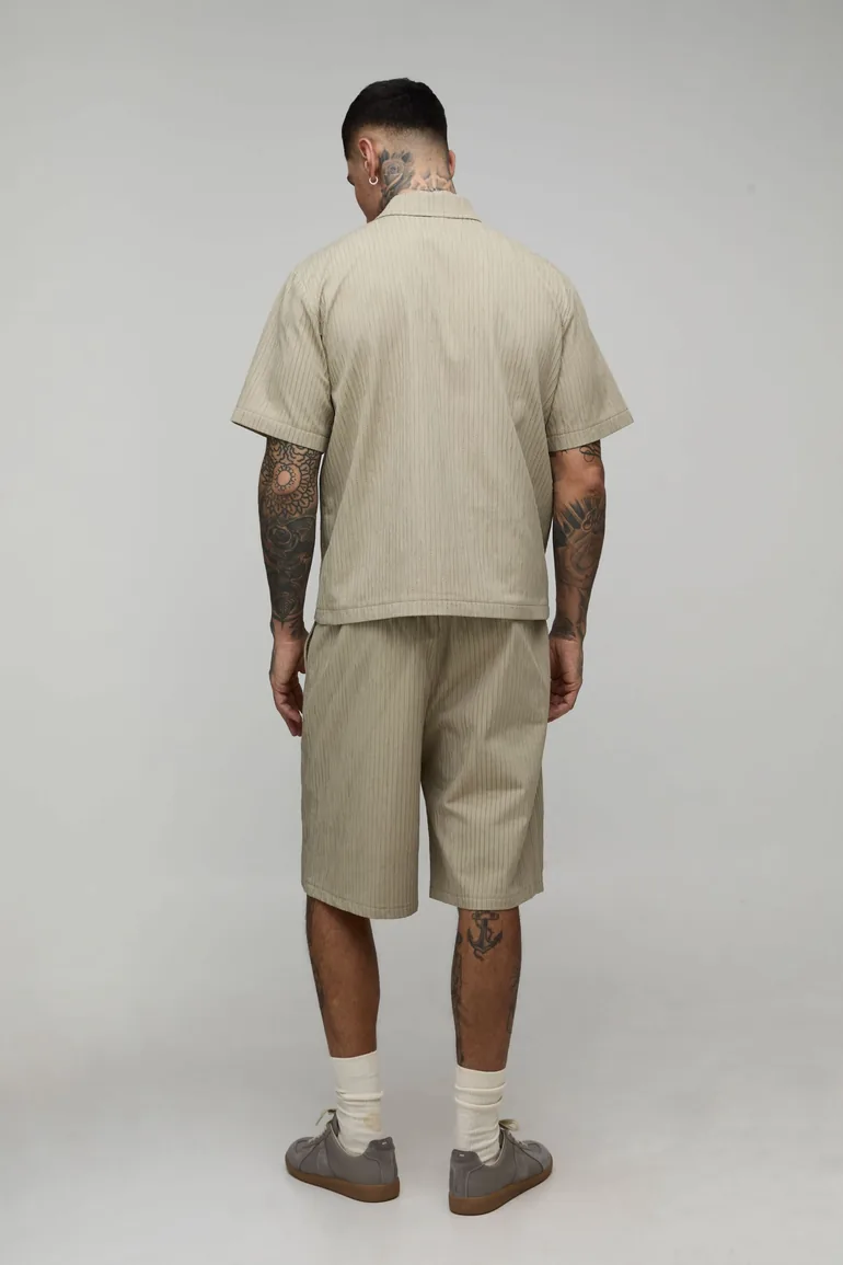Tall Textured Oversized Boxy Shirt & Relaxed Short Set - stone - 1