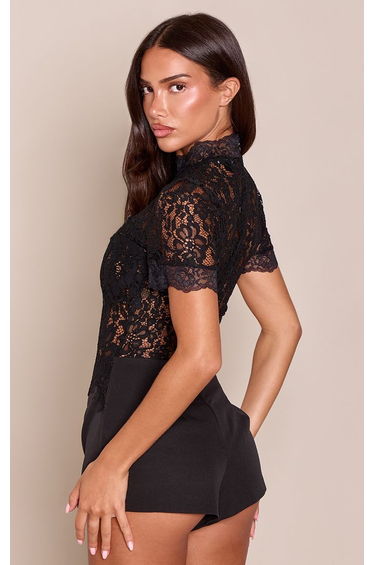 Black Lace Short Sleeve Playsuit product thumbnail 3