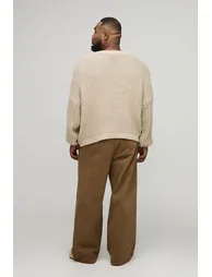Plus Chunky Knit Oversized V Neck Jumper - ecru - 1