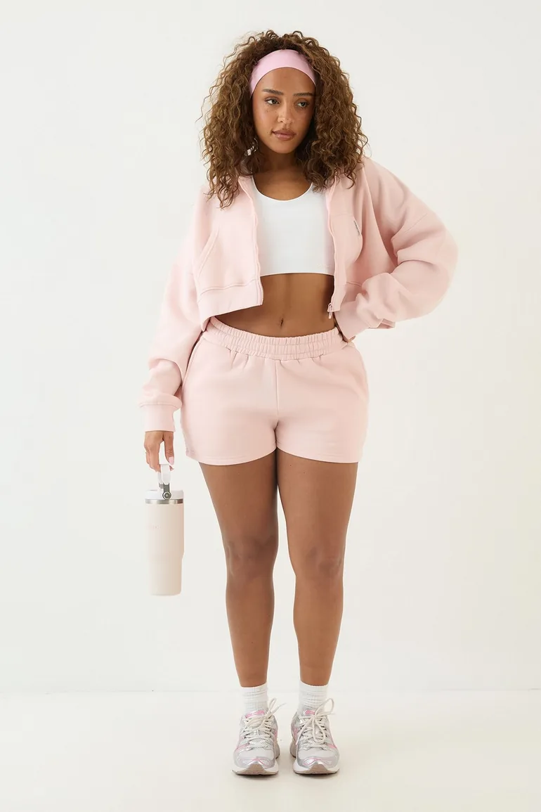DSGN Studio Boxy Crop Zip Through Hoodie - light pink