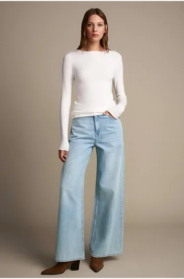 Dilvin Women's Ribbed Boat Neck Slim-fit Sweater