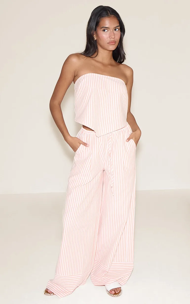 Orange Pinstriped Bandeau Dipped Hem Top