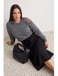 Anthracite Lace Detailed Soft Textured Knitwear Large Size Sweater - 2