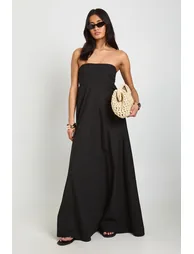 Cotton Poplin Shirred Elasticated Back Maxi Dress - black - 2