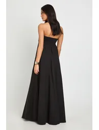 Cotton Poplin Shirred Elasticated Back Maxi Dress - black - 1