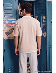 Beige Regular Low Shoulder 100% Cotton Collar Detailed T-Shirt - 4