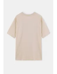 Beige Regular Low Shoulder 100% Cotton Collar Detailed T-Shirt - 9