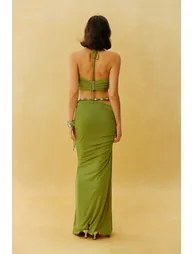 Summer Feeling Green Beaded Halter Top & Ruched Maxi Skirt Set - 5