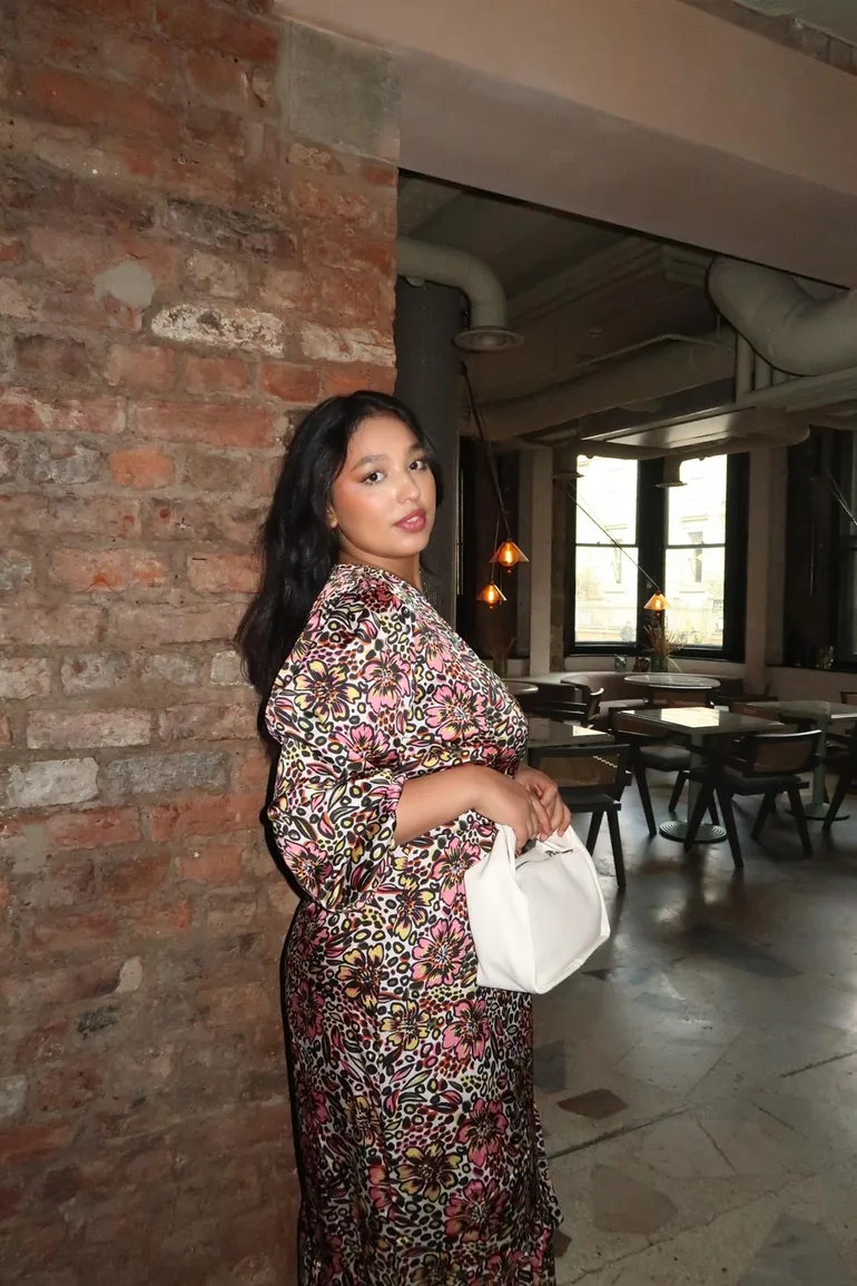 Retro Abstract-Floral Fixed Wrap Midaxi-Dress - 1