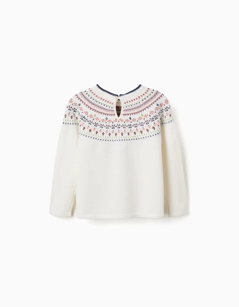 Knitted Jumper With Jacquard Pattern For Girls, White - 1