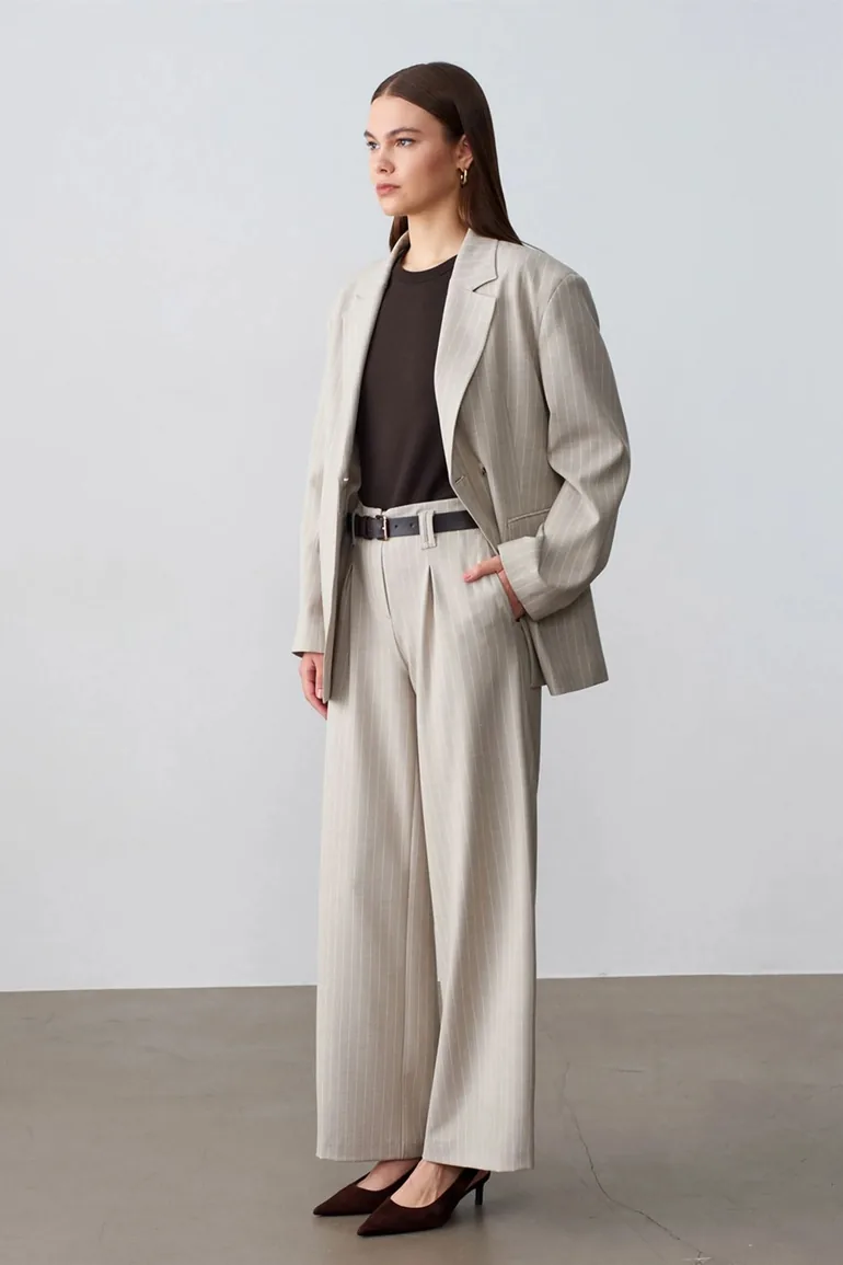 Dilvin Striped Wide-Leg Pleated Trousers - 3