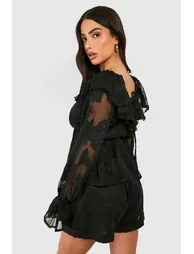 Petite Burnout Floral Frill Smock Top - 2