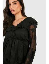 Petite Burnout Floral Frill Smock Top - 3