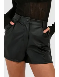 Faux Leather Look High Waisted Short - black - 3