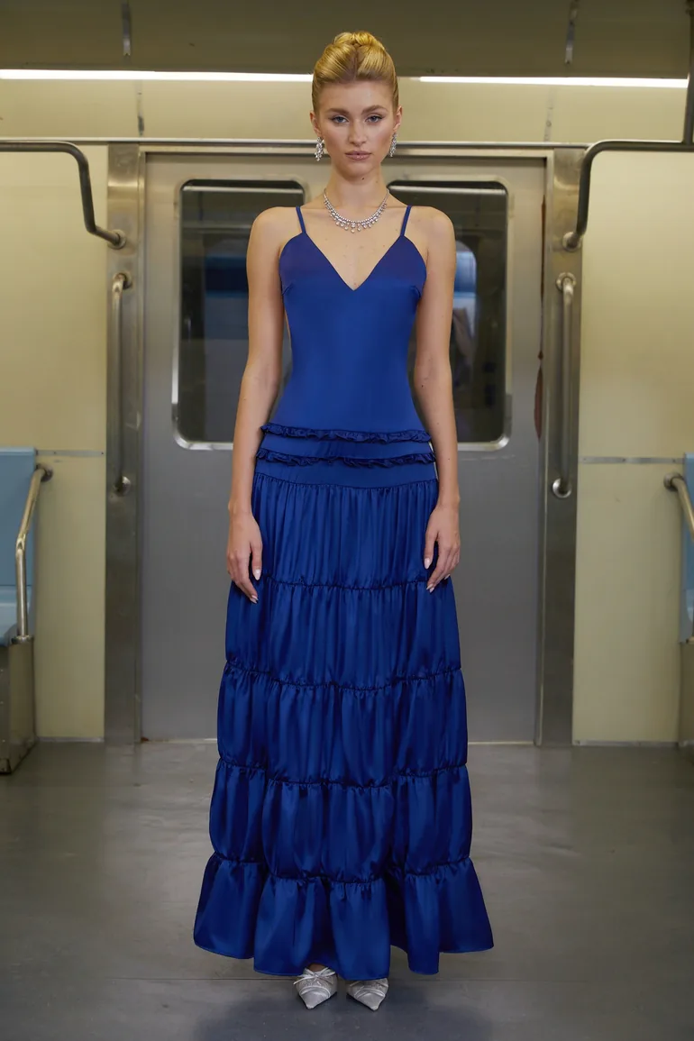 Martina Blue Open Back Tiered Maxi Dress - 1