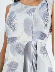 Grey Printed Asymmetric Hem Sleeveless Maxi Dress - 3