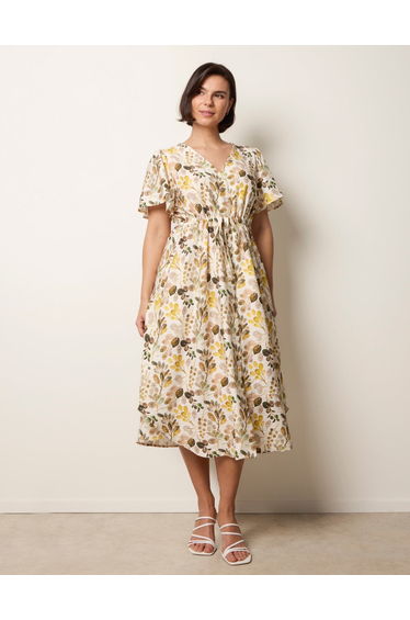 Leaf Print Tie Waist Shirt Midi Dress product thumbnail 3