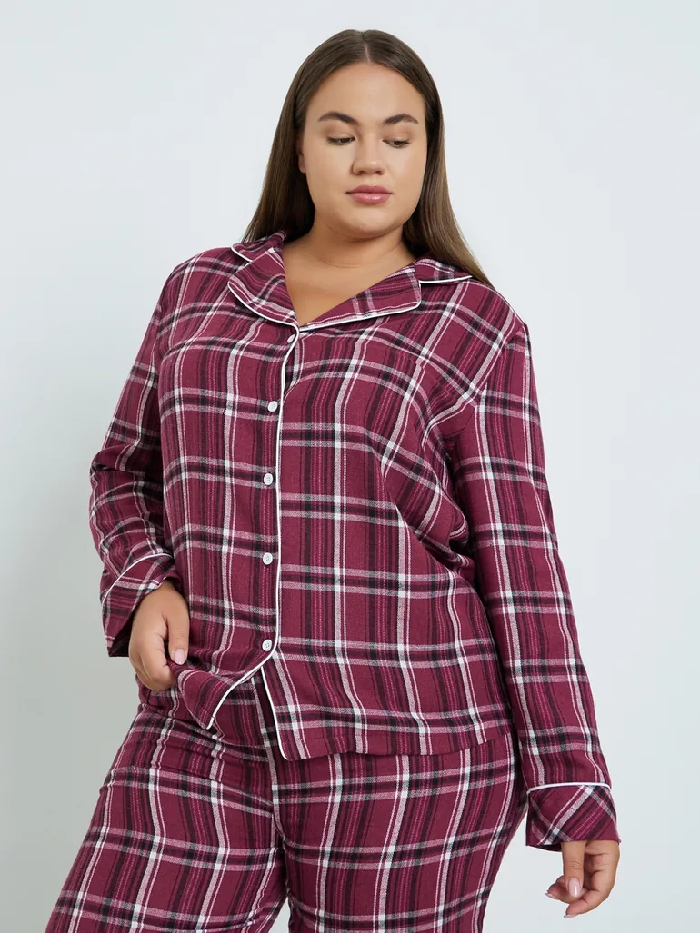Plus Size Checked Shirt and Pyjama Set - 1