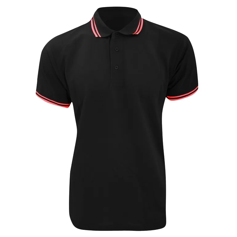 Kustom Kit Mens Tipped Piqué Short Sleeve Polo Shirt - Black/Red